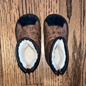 Brown and Black Baby Rain Boots with Dinosaur Print